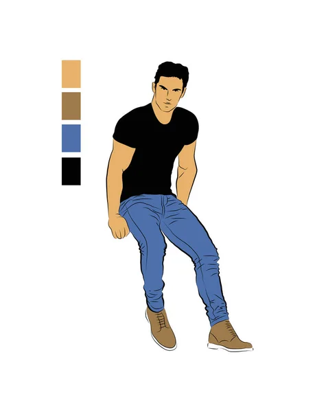 Color sketch of a seated man. Vector illustration of a man.