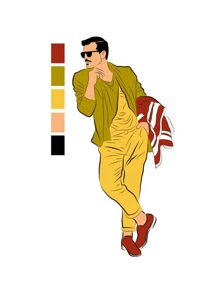 Ilustración Color Vectorial Una Persona Expectante Pie Hombre Moda Traje — Foto de Stock