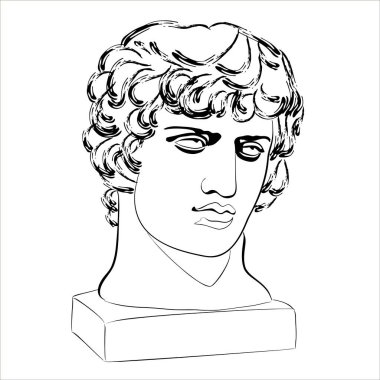 Antika bir karakterin vektör doğrusal çizimi. Antinous 'un izole edilmiş bir portresi. Antik Roma mitolojisinin karakteri. 