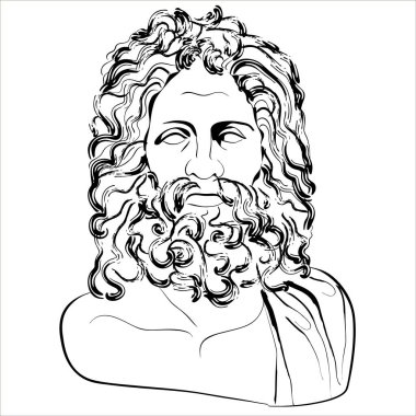 Antika bir tanrının vektörel doğrusal çizimi. Gök gürültüsü ve şimşek tanrısı Zeus 'un izole edilmiş görüntüsü. Antik Roma mitolojisinin karakteri. 