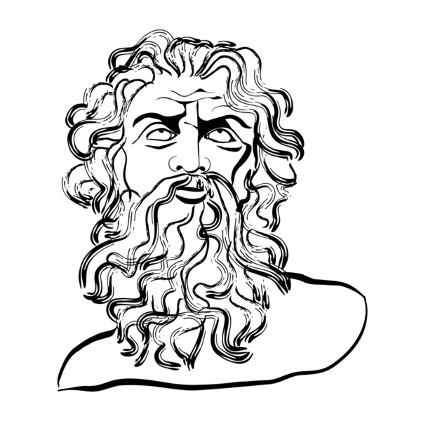 Antika bir tanrının vektörel doğrusal çizimi. Deniz tanrısı Neptün 'ün izole bir görüntüsü. Antik Roma mitolojisinin bir karakteri. Poseidon.