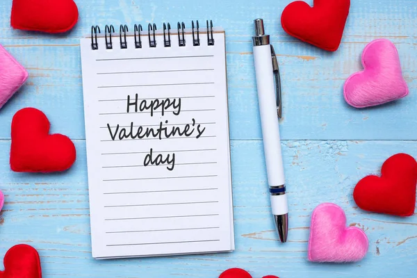 Happy Valentine Day Word Note Book Pen Red Pink Heart — Stockfoto