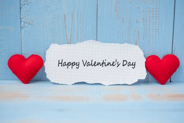 Слово Happy Valentine Day Ноутбуці Прикрасою Рожевої Форми Серця Синьому — стокове фото