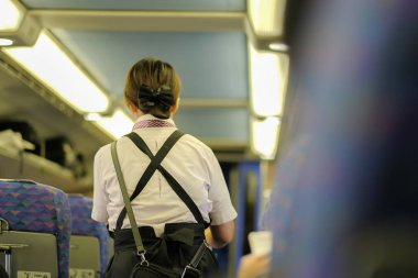 Yüksek hızlı tren iç yolcu koltuğunda Japon garson