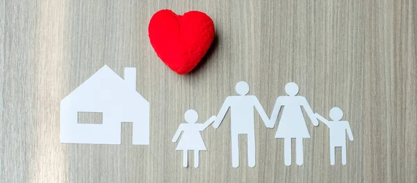 Corazón Rojo Familia Casa Concepto Asistencia Sanitaria Seguros — Foto de Stock