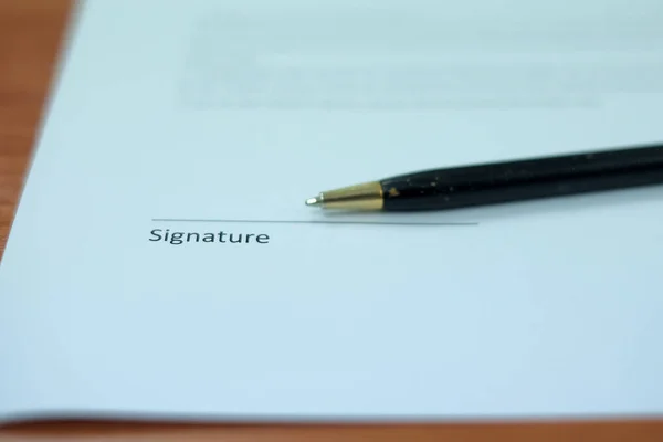 Pluma Una Línea Firma Preparación Para Firmar Contrato — Foto de Stock