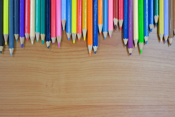 Color Pencils Wooden Background Copy Space Your Text Back School — Stock Photo, Image