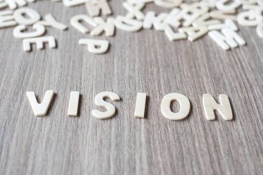 Vizyon kelime ahşap alfabe harf. İş ve fikir kavramı