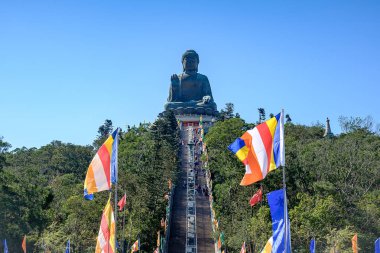 Tian Tan veya Big / dev Buda Ngong Ping Lantau Island Po Lin manastırda bulunan büyük bir bronz heykel. işareti ve popüler turistik Hong Kong için