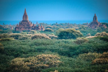Çok güzel bir sabah antik tapınak ve pagoda Arkeoloji Bölgesi, işareti ve turistik ve hedef Bagan, Myanmar için popüler. Asya seyahat kavramı