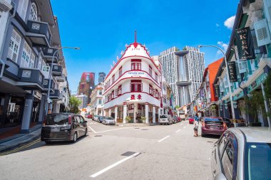 Keong Saik Road üzerinde Patates Kafa bina, Chinatown, Singapore.T
