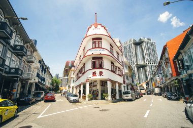 Keong Saik Road üzerinde Patates Kafa bina, Chinatown, Singapore.T