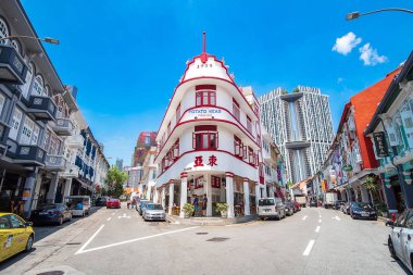 Keong Saik Road üzerinde Patates Kafa bina, Chinatown, Singapore.T