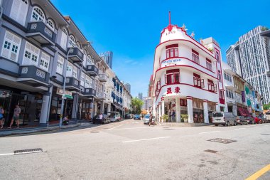 Keong Saik Road üzerinde Patates Kafa bina, Chinatown, Singapore.T