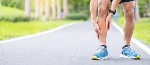 Young Adult Male His Muscle Pain Running Runner Man Having — Stock Photo, Image