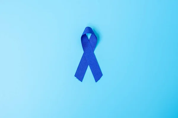 Março Mês Conscientização Câncer Colorretal Fita Cor Azul Escuro Para — Fotografia de Stock