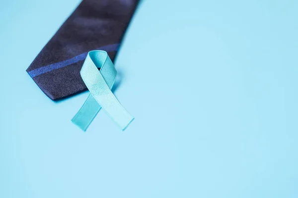 Novembro Mês Conscientização Câncer Próstata Fita Azul Claro Com Gravata — Fotografia de Stock