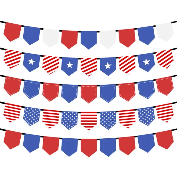 Usa Hanging Bunting Flags White Background Vector — Stock Vector