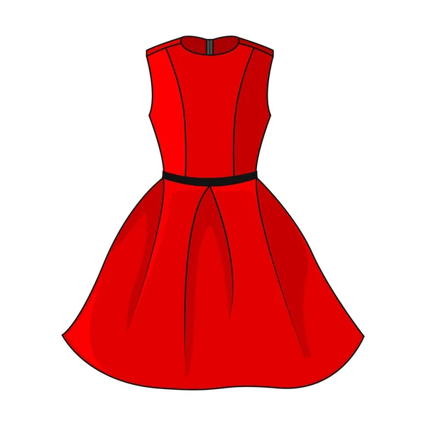 Κομψό Φόρεμα Κόκκινο Εικονίδιο Όμορφο Κοντό Κόκκινο Φόρεμα Ζώνη Μαύρο — Διανυσματικό Αρχείο