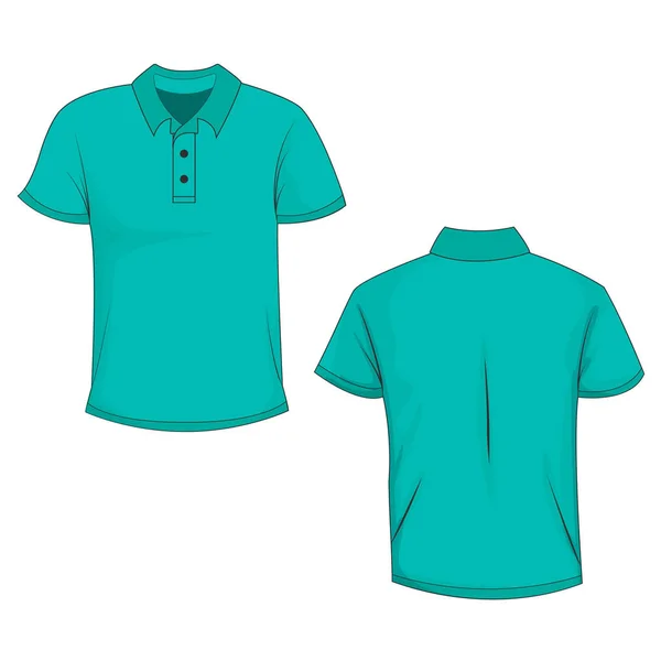 Vue Avant Arrière Polo Turquoise Shirt Isolé Sur Fond Blanc — Image vectorielle
