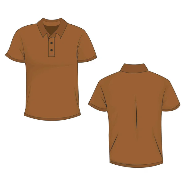 Främre Och Bakre Brun Polo Shirt Isolerade Vit Bakgrund Mallen — Stock vektor
