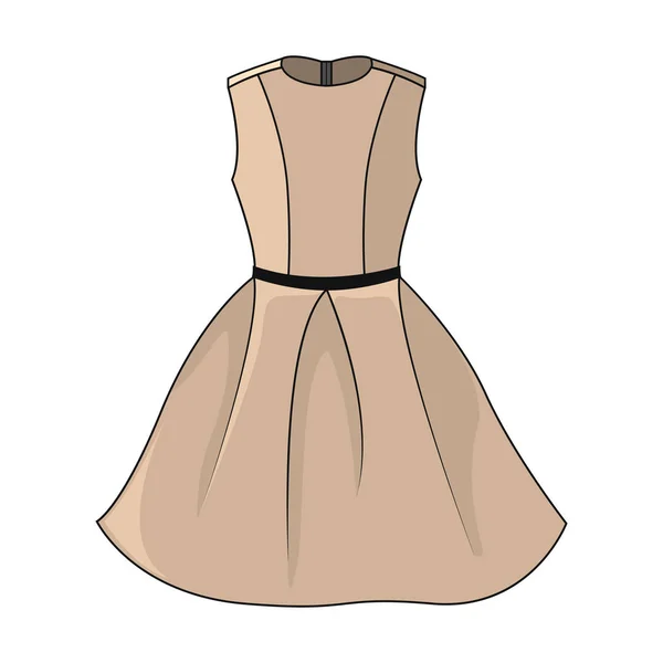 Elegante Icono Vestido Beige Hermoso Vestido Beige Corto Con Cinturón — Vector de stock