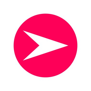 Sağ (sonraki) ok web simgesi kırmızı bir daire içinde beyaz. Beyaz arka plan üzerinde izole. Vektör çizim, Eps10.