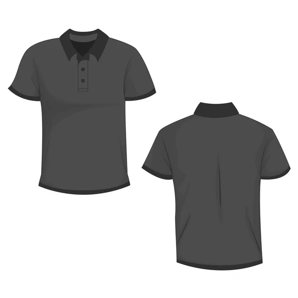 Shirt Polo Nero Grigio Scuro Modello Vista Frontale Posteriore Isolata — Vettoriale Stock