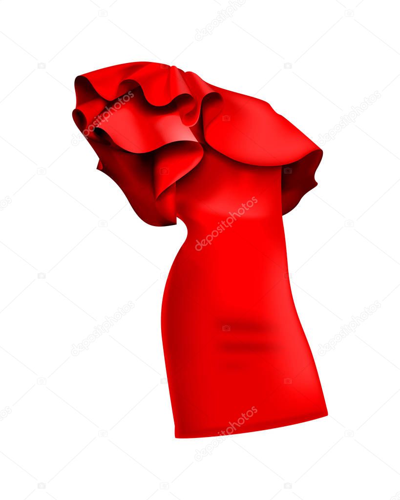 A beautiful stylish red dress with ruffles/frills. Fashionable dresses - ruffle and valance, beautiful models of dresses for women's fashion. Vector illustration, EPS10.