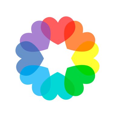 Renkli gökkuşağı renkli kalpler. Kalp spektrum simgesi. Vektör çizim, Eps10.