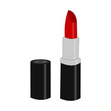 Kadın ruj ürün. Moda aksesuar illüstrasyon güzellik salonları, Dükkanı, blog için trendy kırmızı renkte yazdırılır. Beyaz arka plan üzerinde izole. Vektör çizim, Eps10.