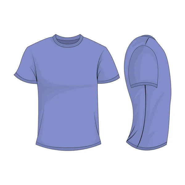 Camiseta Hombre Lila Con Manga Corta Vista Frontal Lateral Aislado — Vector de stock
