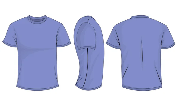 Camiseta Para Hombre Lila Con Mangas Cortas Frente Atrás Vista — Vector de stock