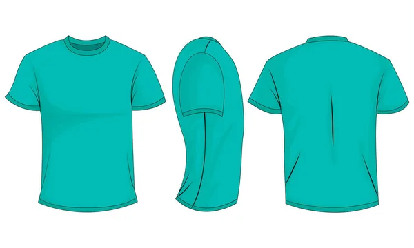 Camiseta Turquesa Para Hombre Con Mangas Cortas Frente Atrás Vista — Vector de stock