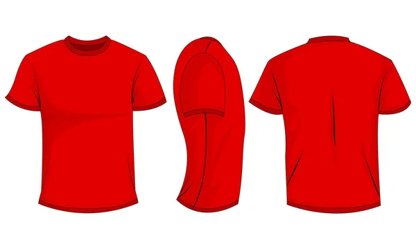 Rotes Herren Shirt Mit Kurzen Ärmeln Vorderseite Rückseite Seitenansicht Isoliert — Stockvektor