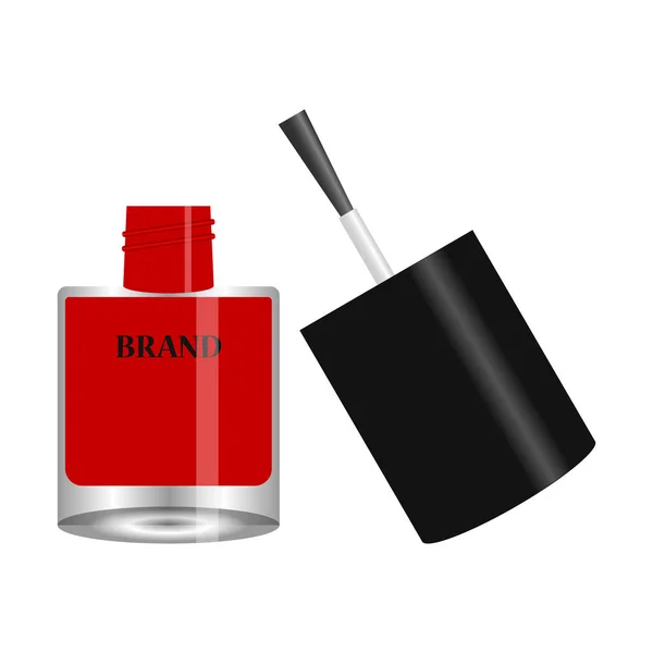 Κόκκινο Βερνίκι Νυχιών Στρογγυλό Γυαλί Μπουκάλι Μαύρο Καπάκι Και Γέρνει — Διανυσματικό Αρχείο