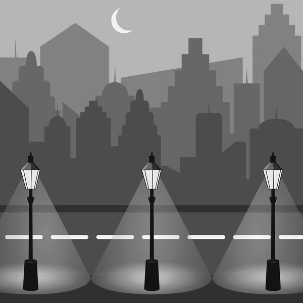 Stadtsilhouette Stadtlandschaft Nachtsilhouette Der Stadt Stadtbild Flachen Stil Moderne Nächtliche — Stockvektor
