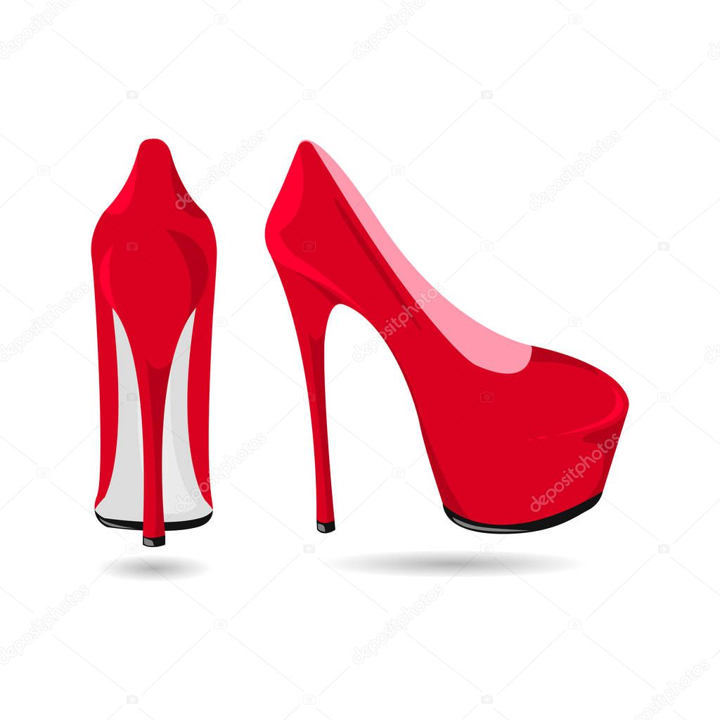 Women's red patent leather shoes, isolated on a white background. Red shoes with a high heel. Icon for your site, design, UI. Vector illustration, EPS10.