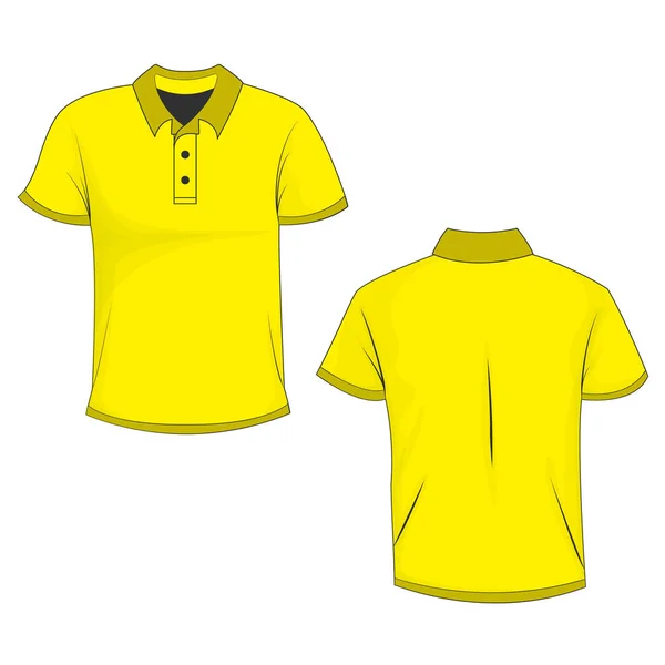 前面と背面ビュー 白い背景で隔離を黄色のポロ シャツ モック デザインのポロシャツ テンプレートと印刷用のモックアップ ベクトル図 Eps10 — ストックベクタ