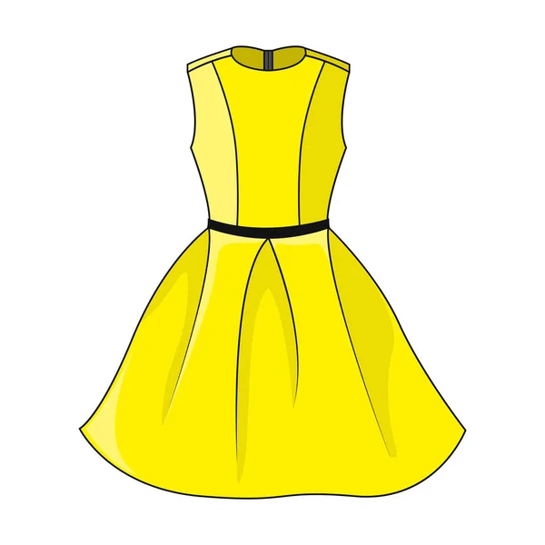 Ícone Vestido Amarelo Elegante Vestido Amarelo Curto Bonito Com Cinto —  Vetores de Stock