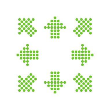 Yeşil okları 8/8 farklı yönlere şeklinde işaret eder. Vektör çizim, Eps10.