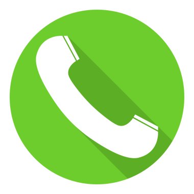 Yuvarlak yeşil bir arka plan üzerinde izole trendy düz stil, düz gölge, telefon ahizesi simgesini. Telefon simgesi tasarım, logo, UI. Vektör çizim, Eps10.