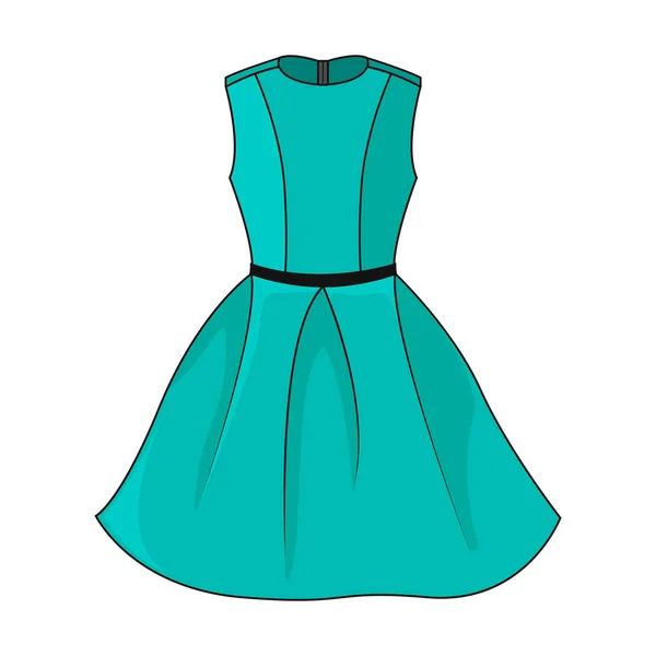 Elegante Vestido Color Turquesa Icono Hermoso Vestido Corto Turquesa Con — Archivo Imágenes Vectoriales