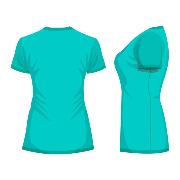 Shirt Femme Turquoise Manches Courtes Arrière Vue Latérale Isolé Sur — Image vectorielle