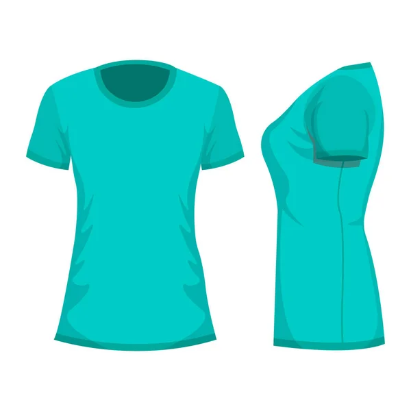 ターコイズ ブルーの女性の半袖 シャツ 横から見た図 白い背景上に分離 ベクトル図 Eps10 — ストックベクタ