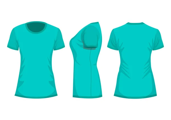 Türkisfarbenes Frauen Shirt Mit Kurzem Ärmel Vorderseite Rückseite Seitenansicht Isoliert — Stockvektor