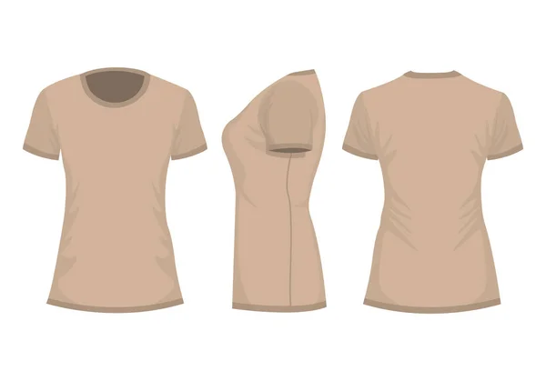 Μπεζ Γυναίκας Shirt Κοντό Μανίκι Μπροστά Πίσω Πλάγια Όψη Απομονωμένα — Διανυσματικό Αρχείο