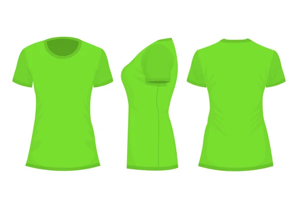 Shirt Femme Vert Manches Courtes Avant Arrière Vue Latérale Isolé — Image vectorielle