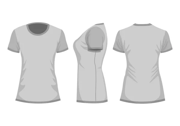 Camiseta Mujer Gris Gris Claro Con Manga Corta Frente Atrás — Vector de stock