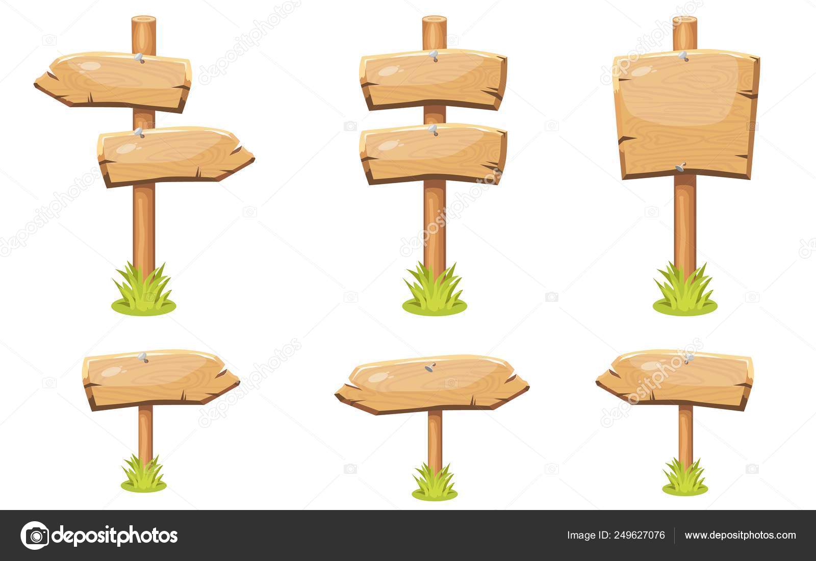 Image vectorielle Ensemble de vieux panneaux de dessin animé vierges en bois  par ©Roman_Summer - 249627076, image size:1600x1100